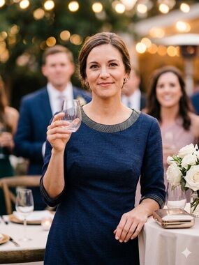 Adrianna Papell Navy Midi Dress with Metallic Trim